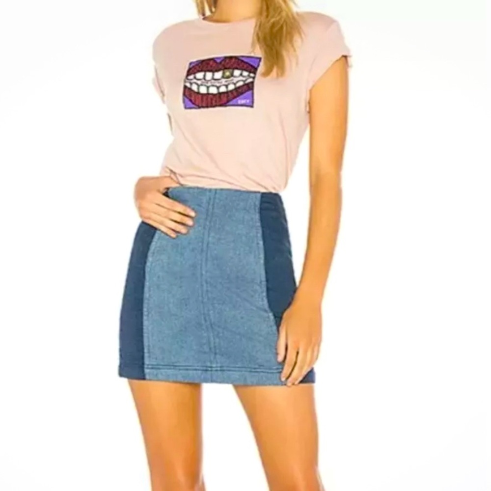 Free People color block dark & light blue denim mini skirt. Size 6